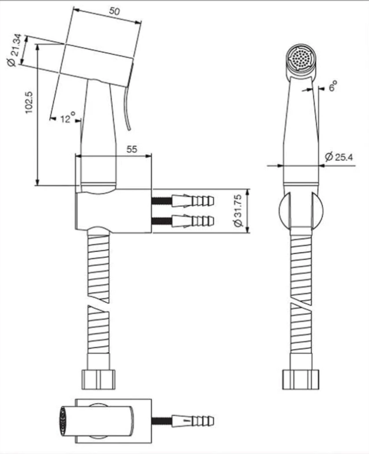 Built-in toilet shower set made of stainless steel (hot water)